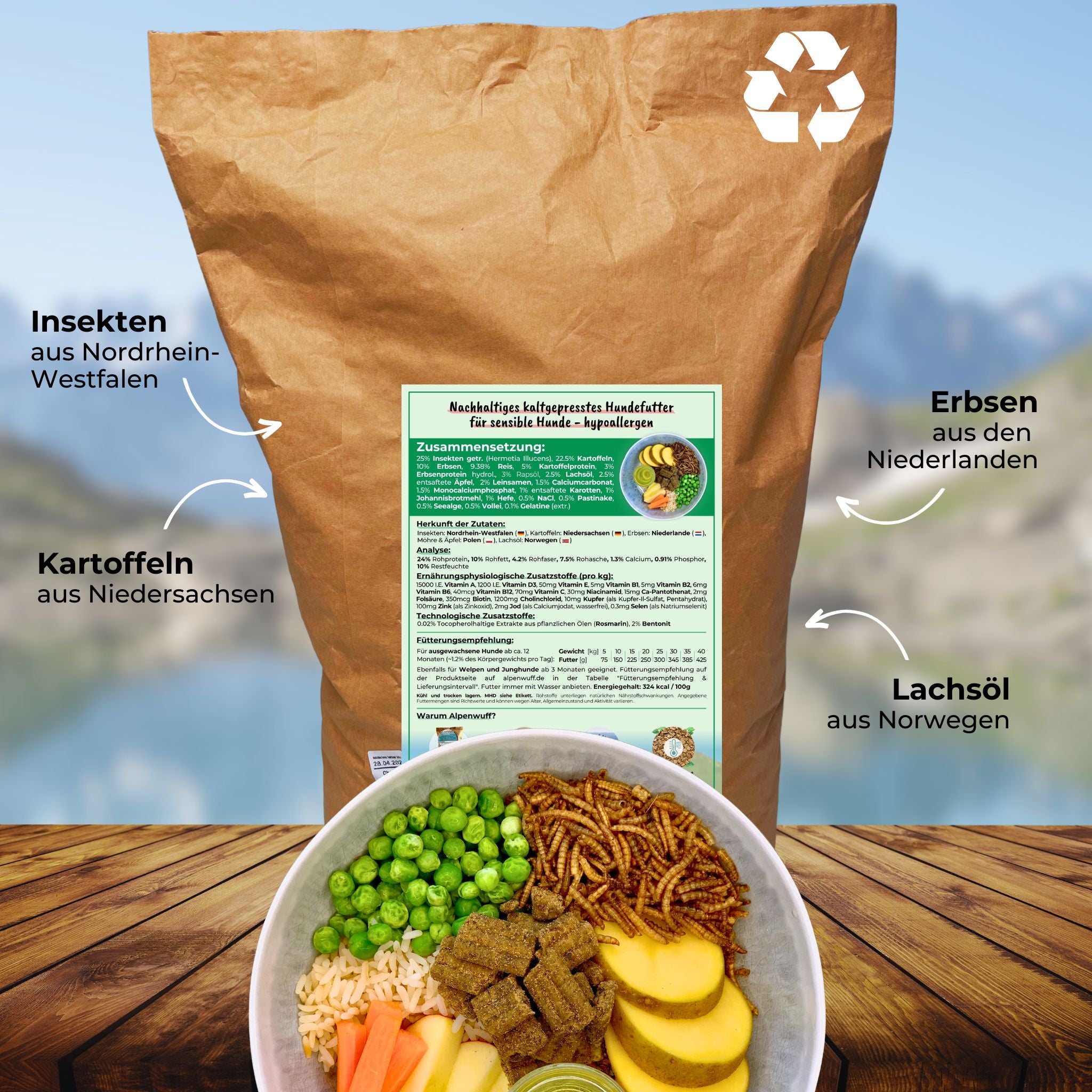 Insekten mit Kartoffeln & Erbsen - hypoallergenes Hundefutter