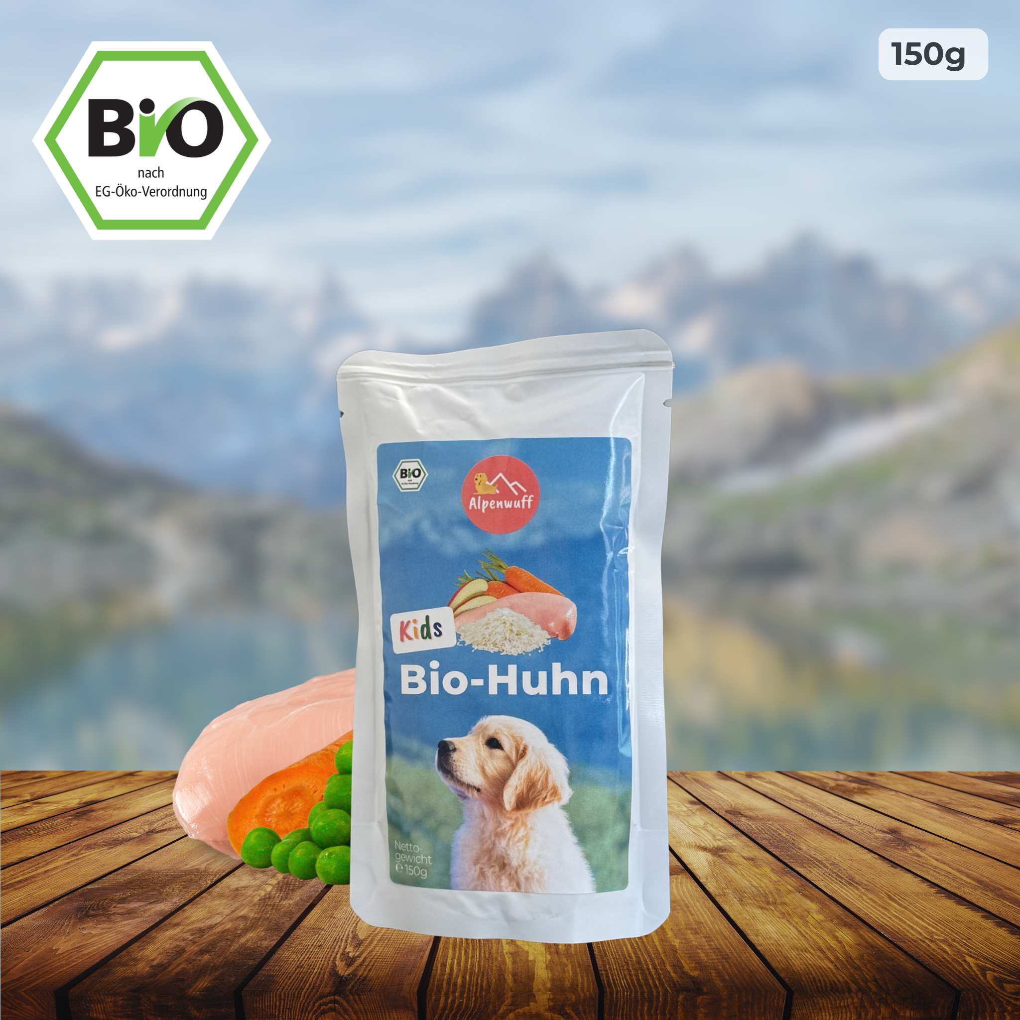 Kids Bio-Hundefutter Nass: Huhn mit Karotte und Lachsöl für Welpen