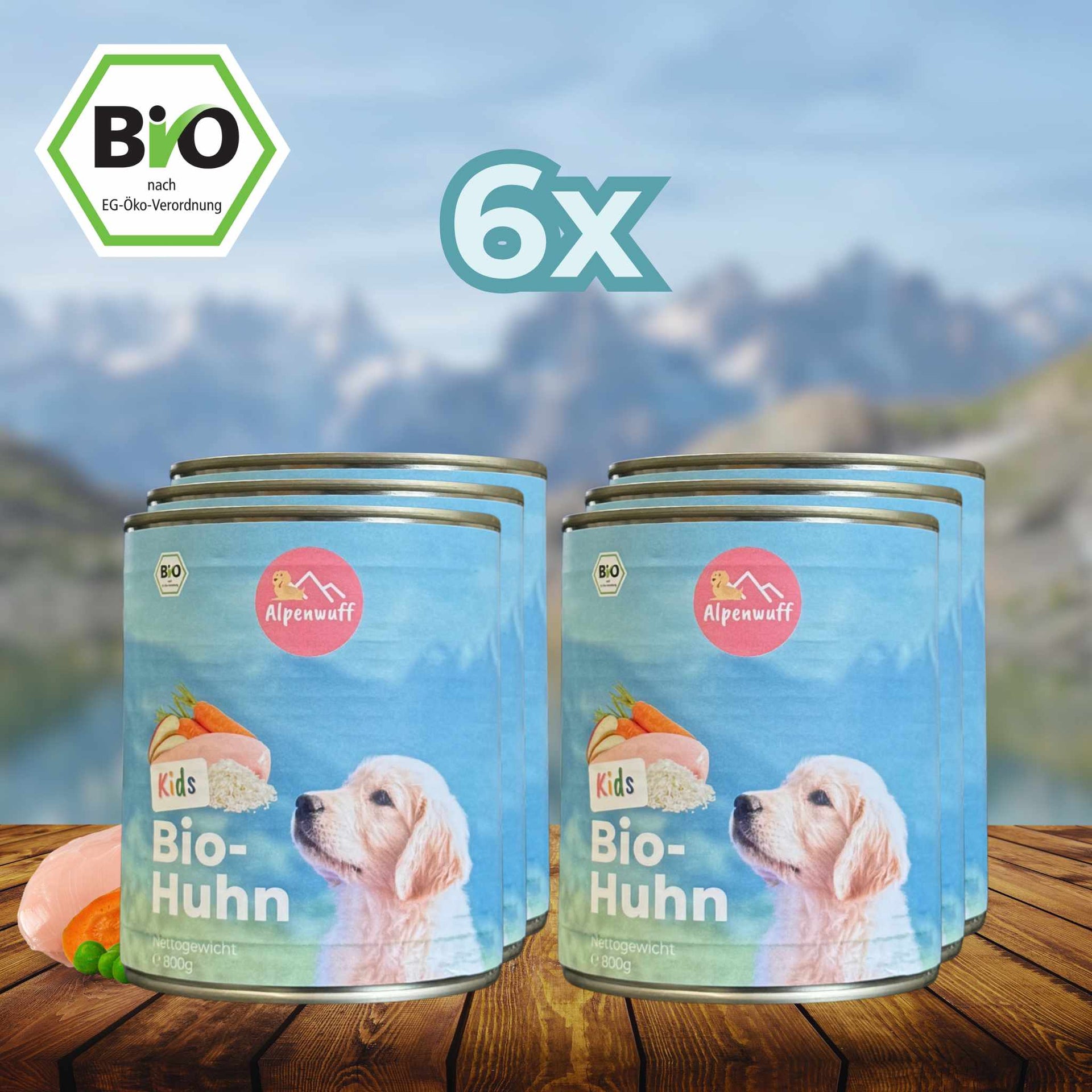 Kids Bio-Hundefutter Nass: Huhn mit Karotte und Lachsöl für Welpen